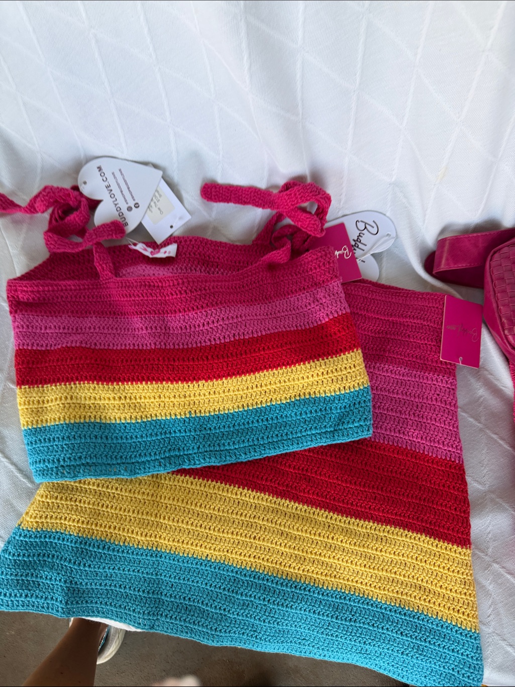 Buddy Love Striped Crochet Mini Set In Pink, Red, Yellow & Blue